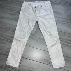 Rock & Republic Hamburg Cream and Gold Straight Leg Jeans, Women’s Size 12